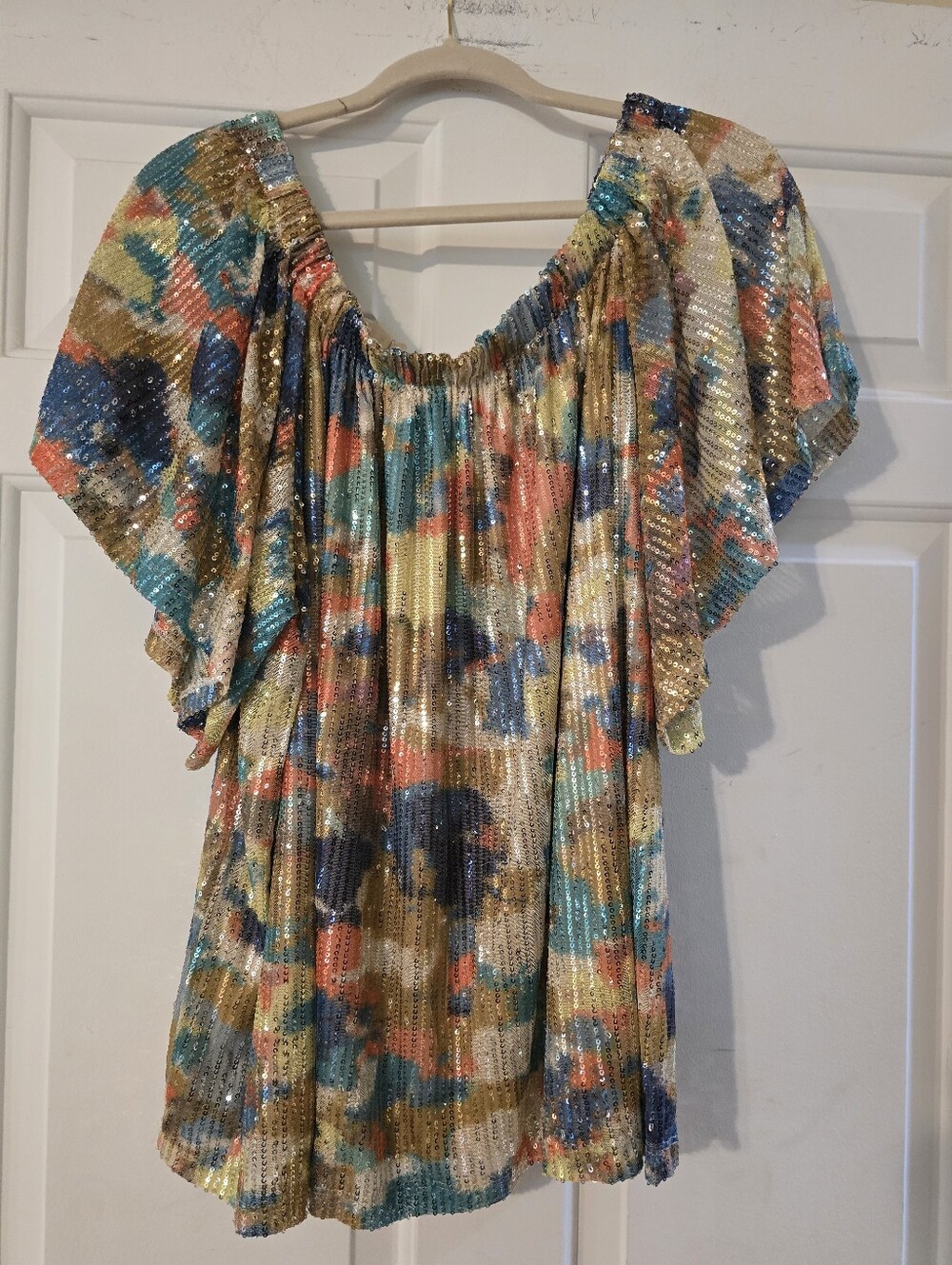 Multi-Color Sequin Flutter Sleeve Women's Top